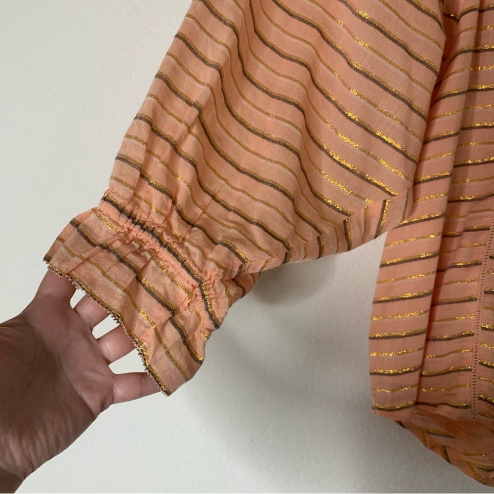 Apiece apart Womens Cala bib orange cotton Long sleeve blouse 6 - Picture 4 of 8